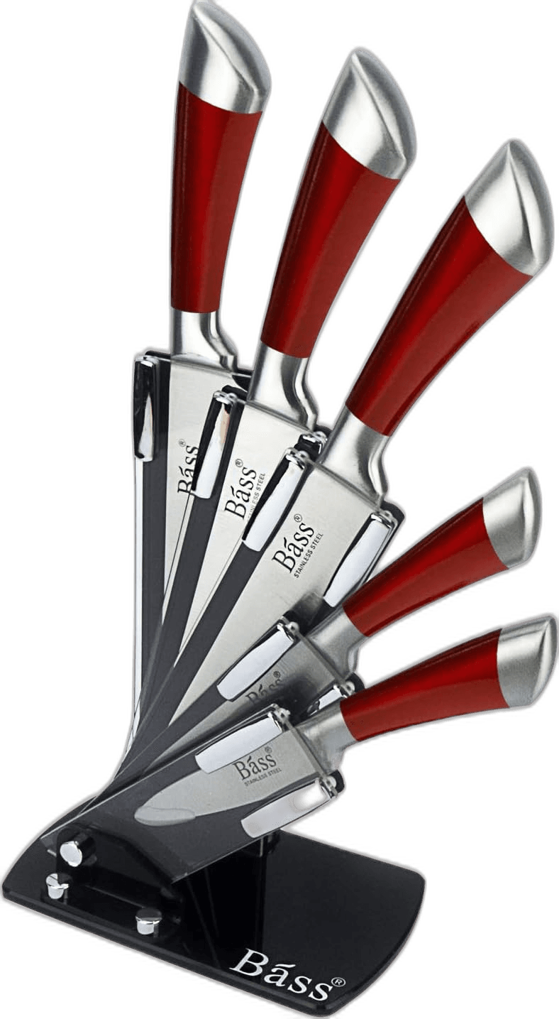 Evelyne GMT-10031 Stainless Steel Kitchen Knife Set with Red Handle Hilt, 5 Kn