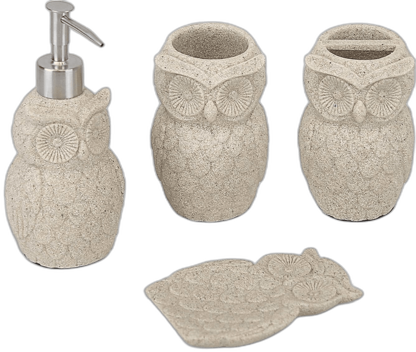 Evelyne GMT-10226 Owl Resin Sandstone Bathroom Amenity Accessory Set Included