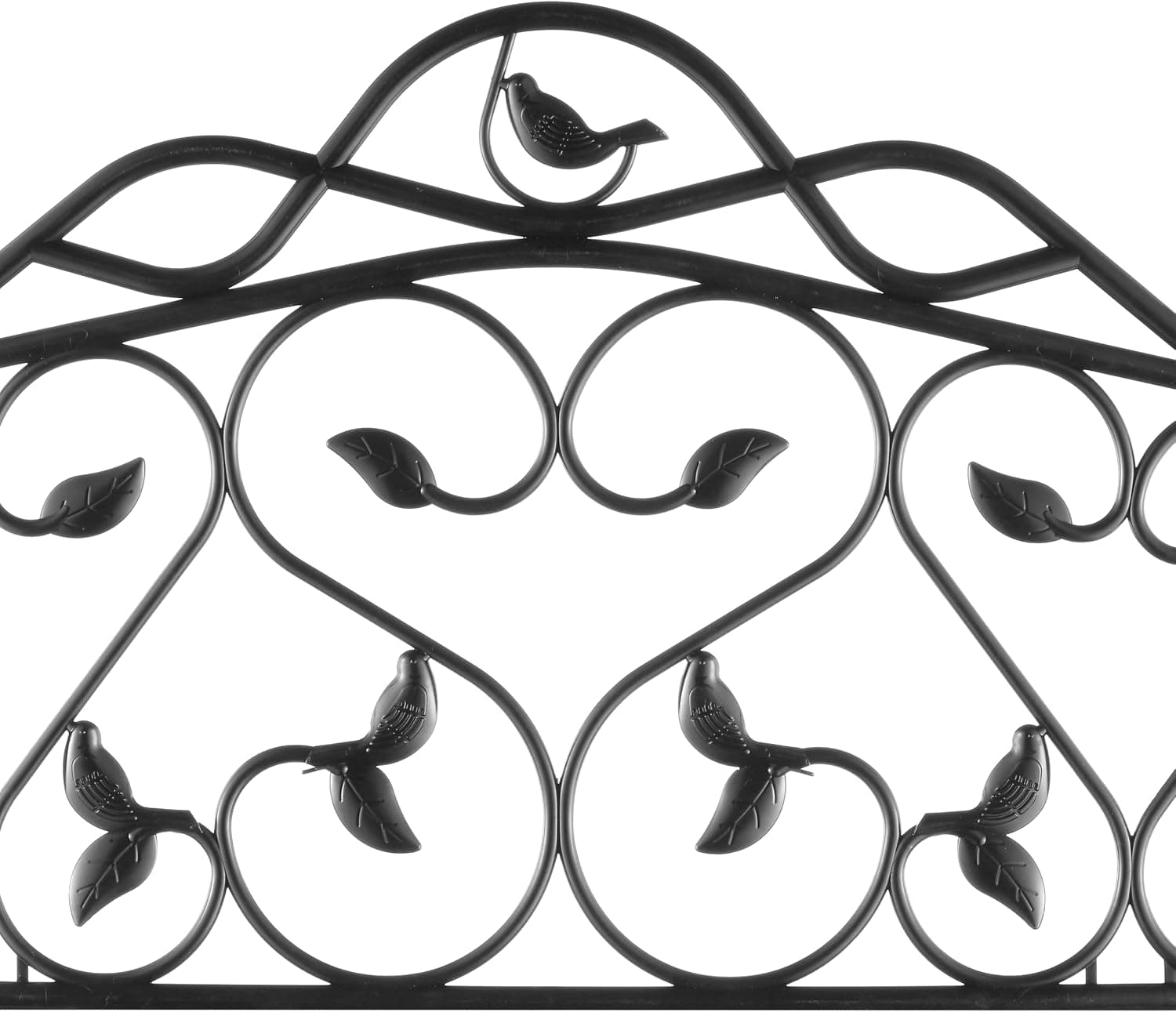 Close-up of Leaf & Bird edging panels — scrollwork, leaves and the snap-fit joins