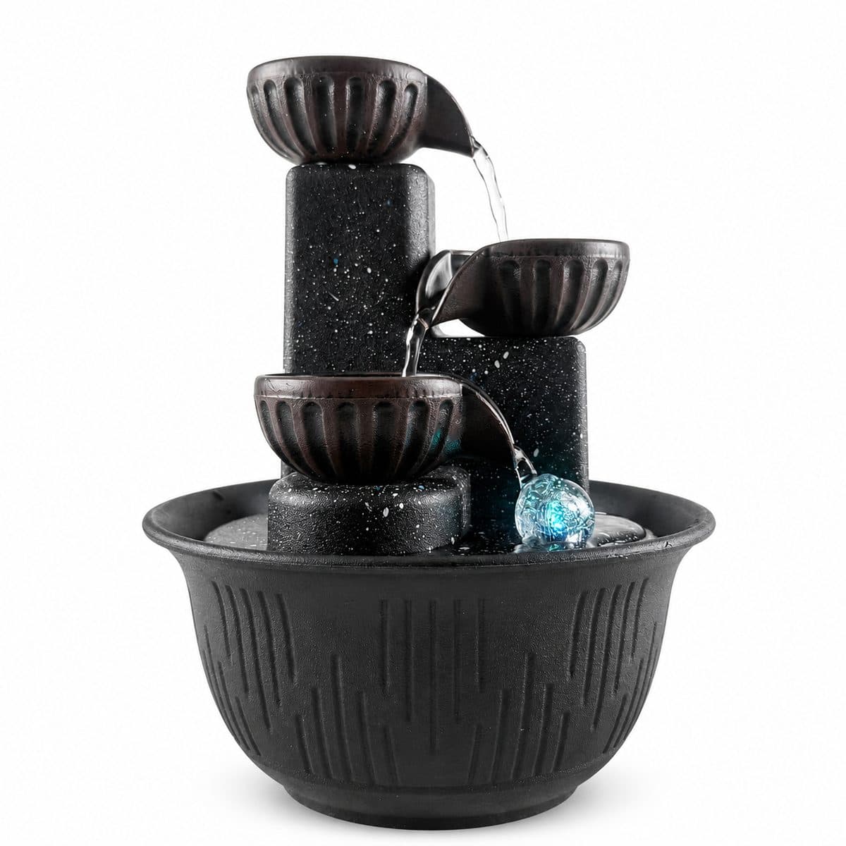 Modern 3-Tier Bowl Fountain with LED Glass Orb — photo 1