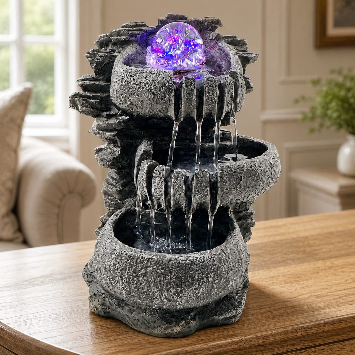 3-Tier Stone Bowl Fountain with Crystal Ball — photo 1