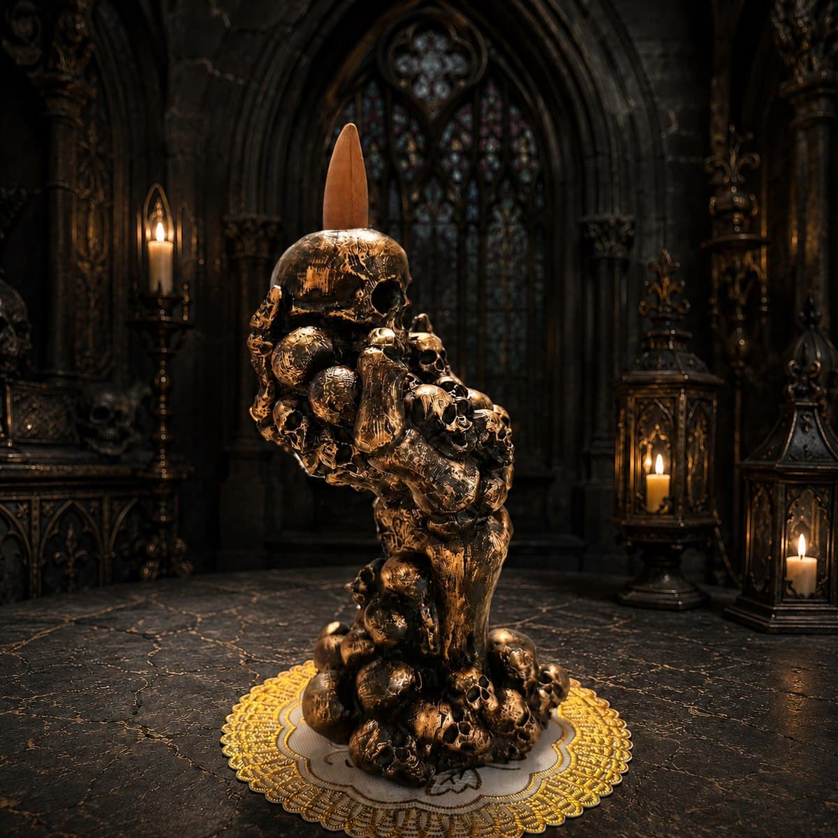 Skull Backflow Incense Burner — Gothic Waterfall Tower — photo
