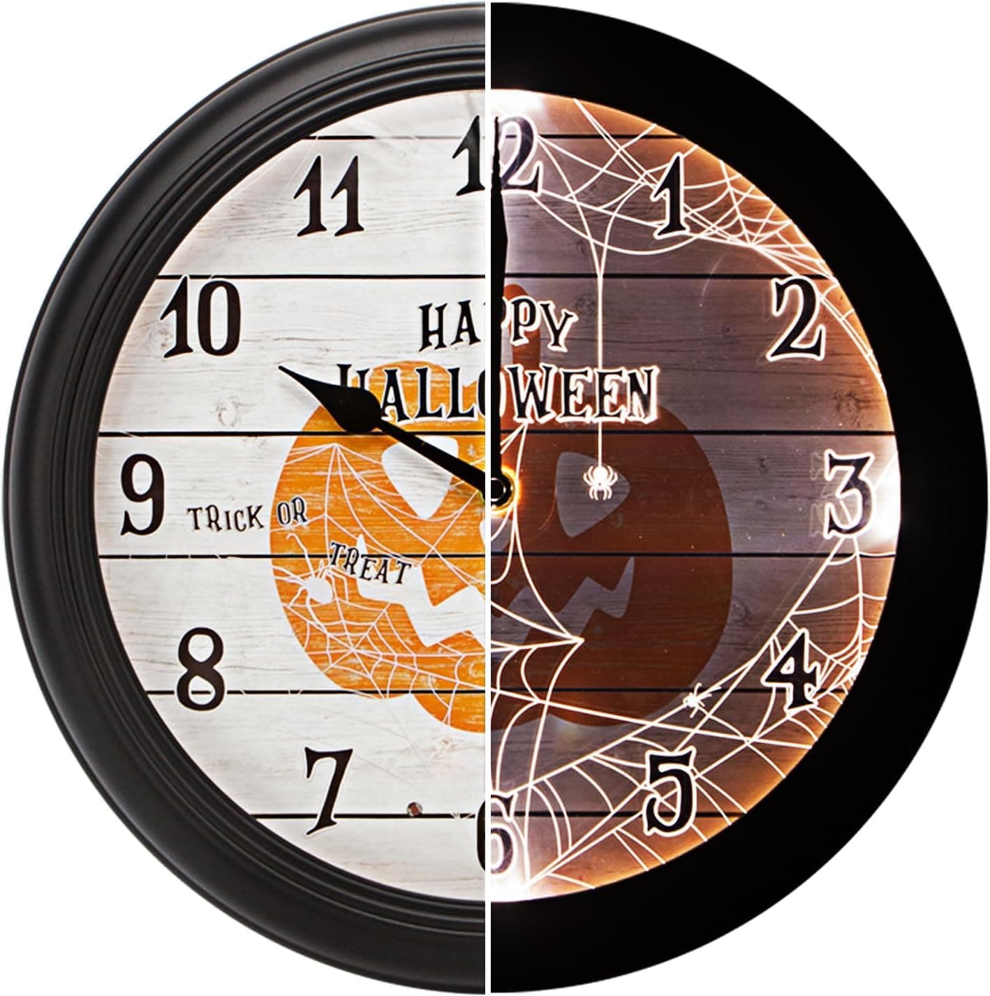 Evelyne Product Image LED Round Wall Clock - 12.5" Happy Halloween Pumpkin Sty