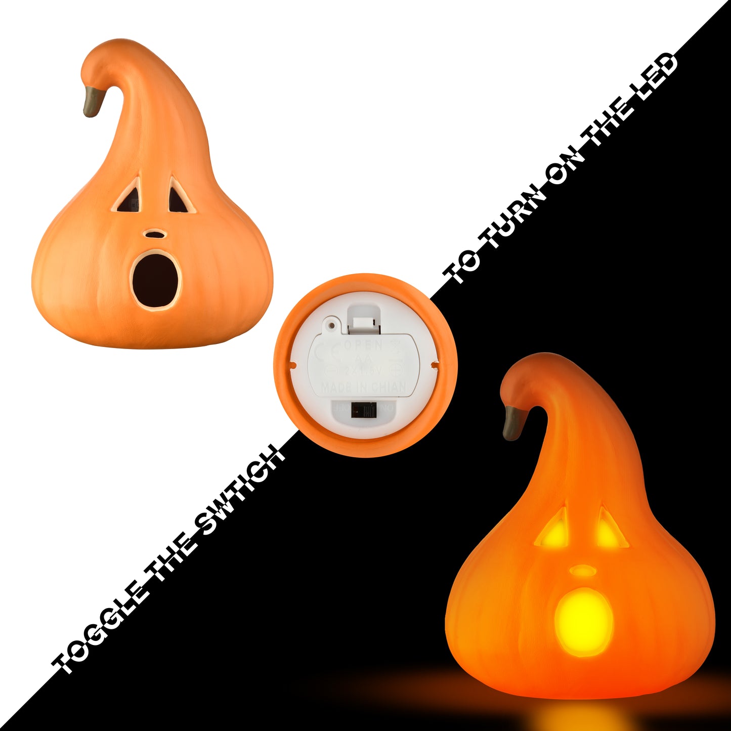 Halloween Decoration – Light-Up Jack-O’-Lantern Ghost Face with Curved Stem – Indoor Tabletop Fall Decor, Pumpkin – Cute Spooky Autumn Accent for Home or Office