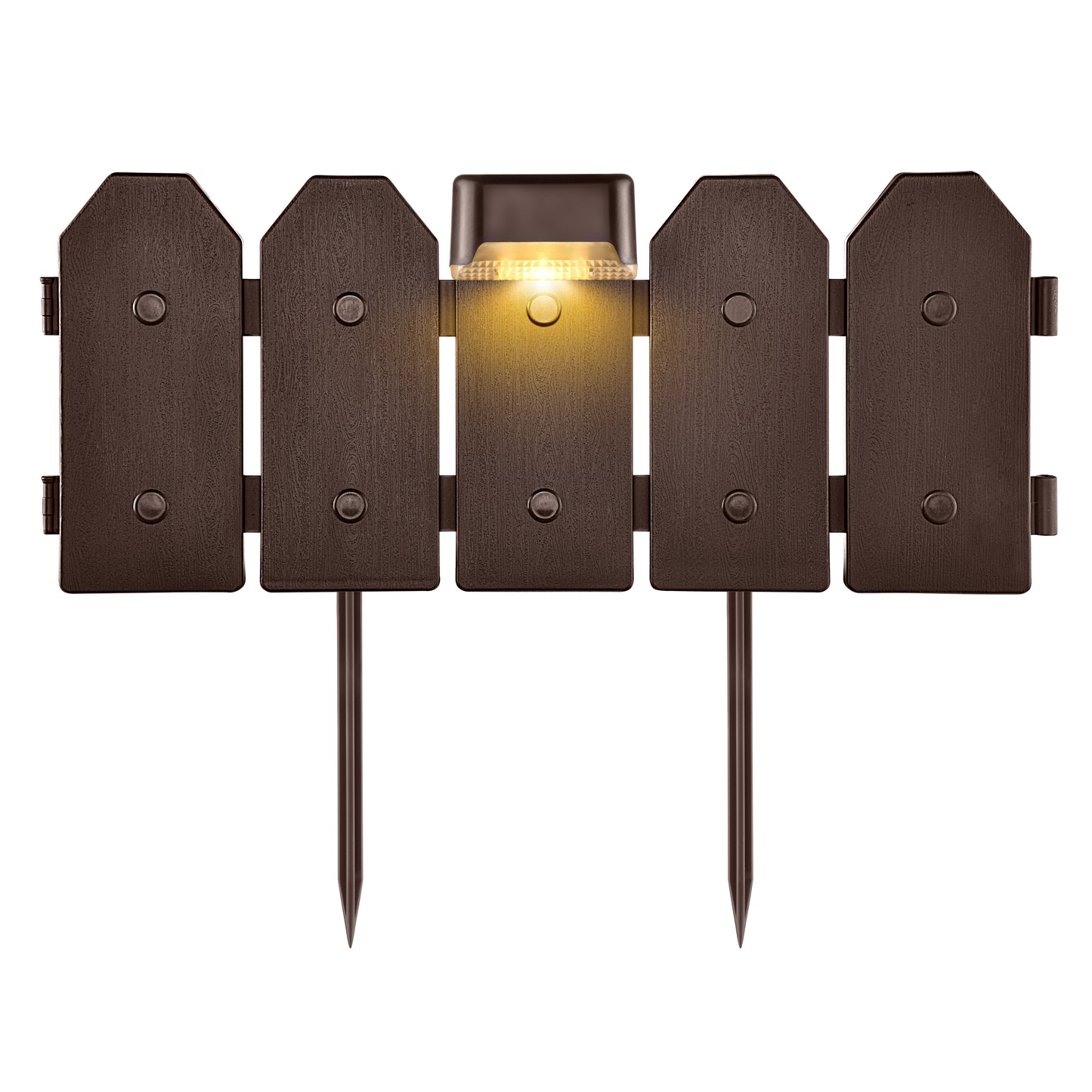 Garden Border Edging: Wooden Grain Fence Dog Ear Design with Solar Lights- Landscaping Fence Liner Lawn Edge Barrier - Decorative Lawn Landscape Panels Elements -Landscaping Edging