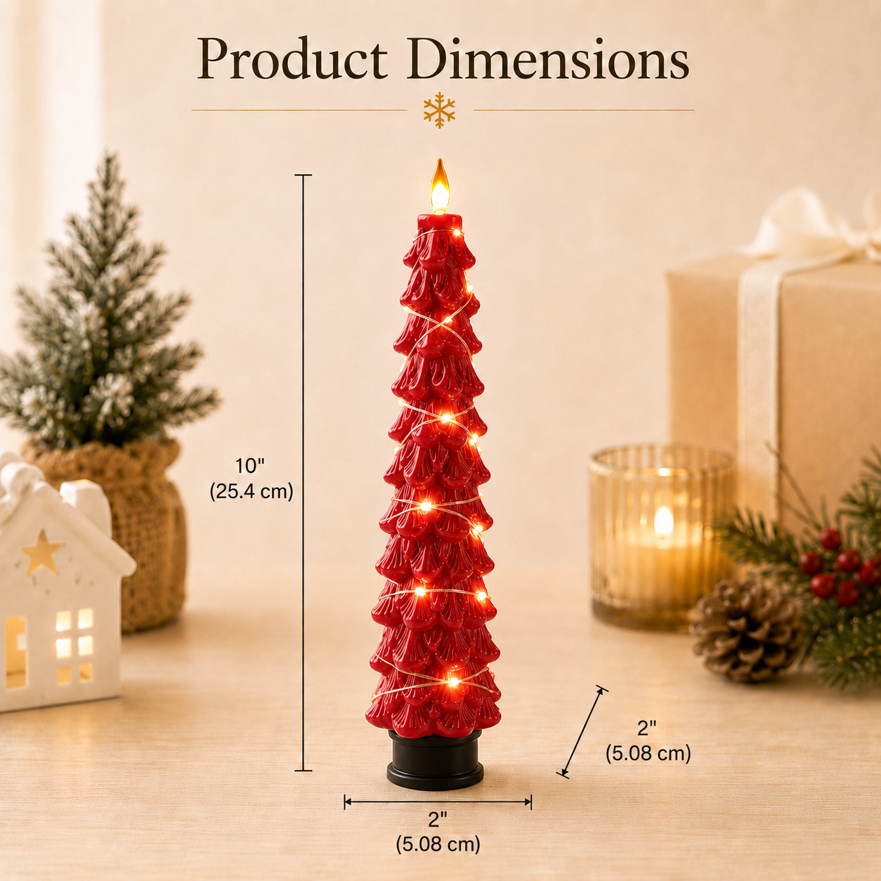 2 Pack EverGlow Christmas Tree LED Flameless Taper Candles, 9.5 Inch Battery Operated Flickering Candles with Remote Timer and Copper String Lights for Christmas Home Décor, Dining Table