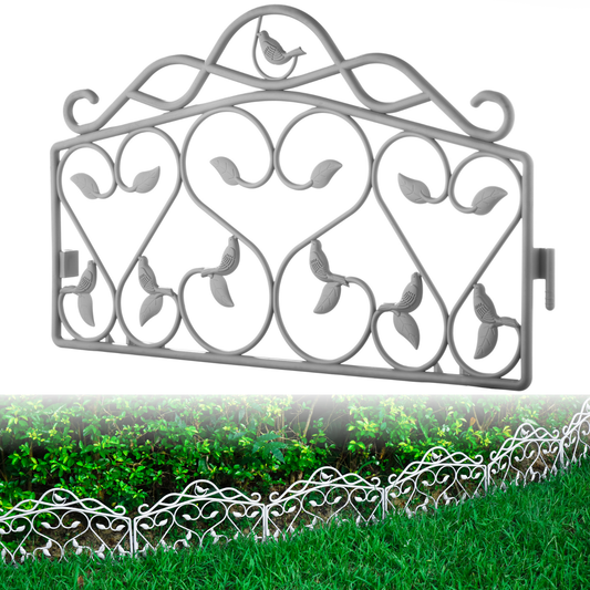 Decorative Garden Border Fence with Leaf & Bird Design | Lawn Edging Panels – Evelyne