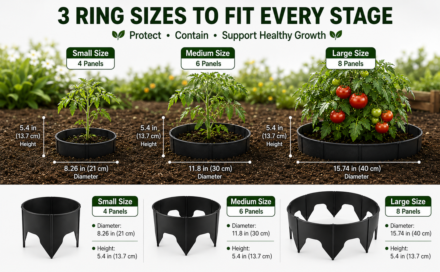 Adjustable Planting Grow Rings, Interlocking Garden Plant Rings, Spliceable Plant Circle Rings for Deep Watering, Soil Moisture Retention, Vegetables, Herbs, Flowers