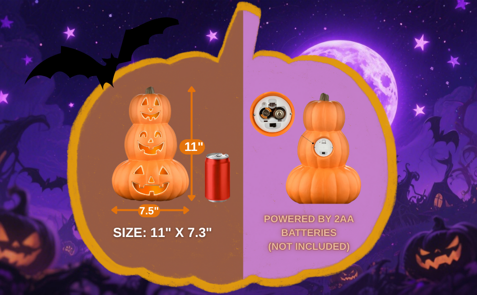 Stacked Jack-O’-Lantern Pumpkin Decoration – 3-Tier Light-Up Halloween Gourd HDPE Plastic – Indoor/Outdoor Fall Decor with Happy Ghost Faces – Cute Pumpkin Tower for Porch Tabletop