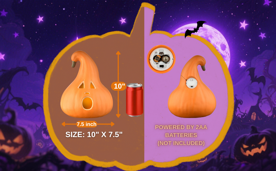 Halloween Decoration – Light-Up Jack-O’-Lantern Ghost Face with Curved Stem – Indoor Tabletop Fall Decor, Pumpkin – Cute Spooky Autumn Accent for Home or Office