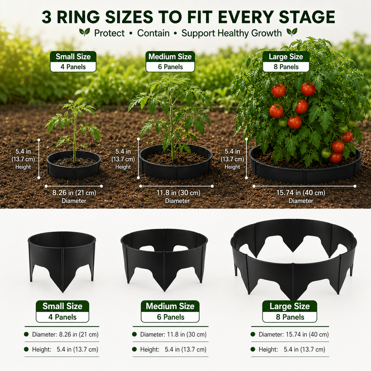 Adjustable Planting Grow Rings, Interlocking Garden Plant Rings, Spliceable Plant Circle Rings for Deep Watering, Soil Moisture Retention, Vegetables, Herbs, Flowers