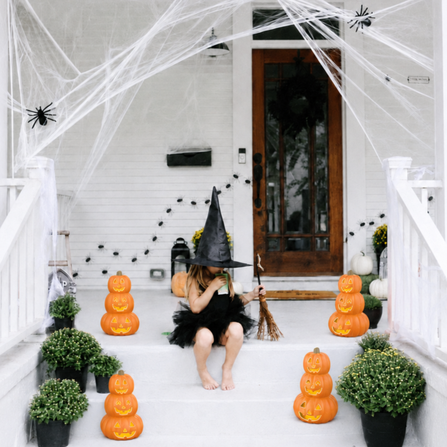 Stacked Jack-O’-Lantern Pumpkin Decoration – 3-Tier Light-Up Halloween Gourd HDPE Plastic – Indoor/Outdoor Fall Decor with Happy Ghost Faces – Cute Pumpkin Tower for Porch Tabletop