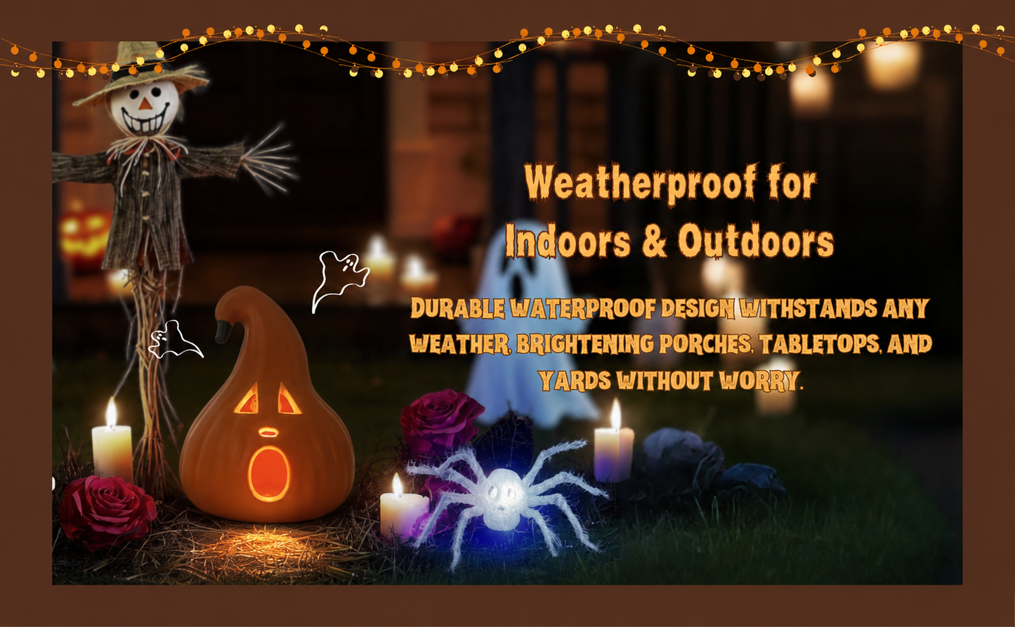 Halloween Decoration – Light-Up Jack-O’-Lantern Ghost Face with Curved Stem – Indoor Tabletop Fall Decor, Pumpkin – Cute Spooky Autumn Accent for Home or Office