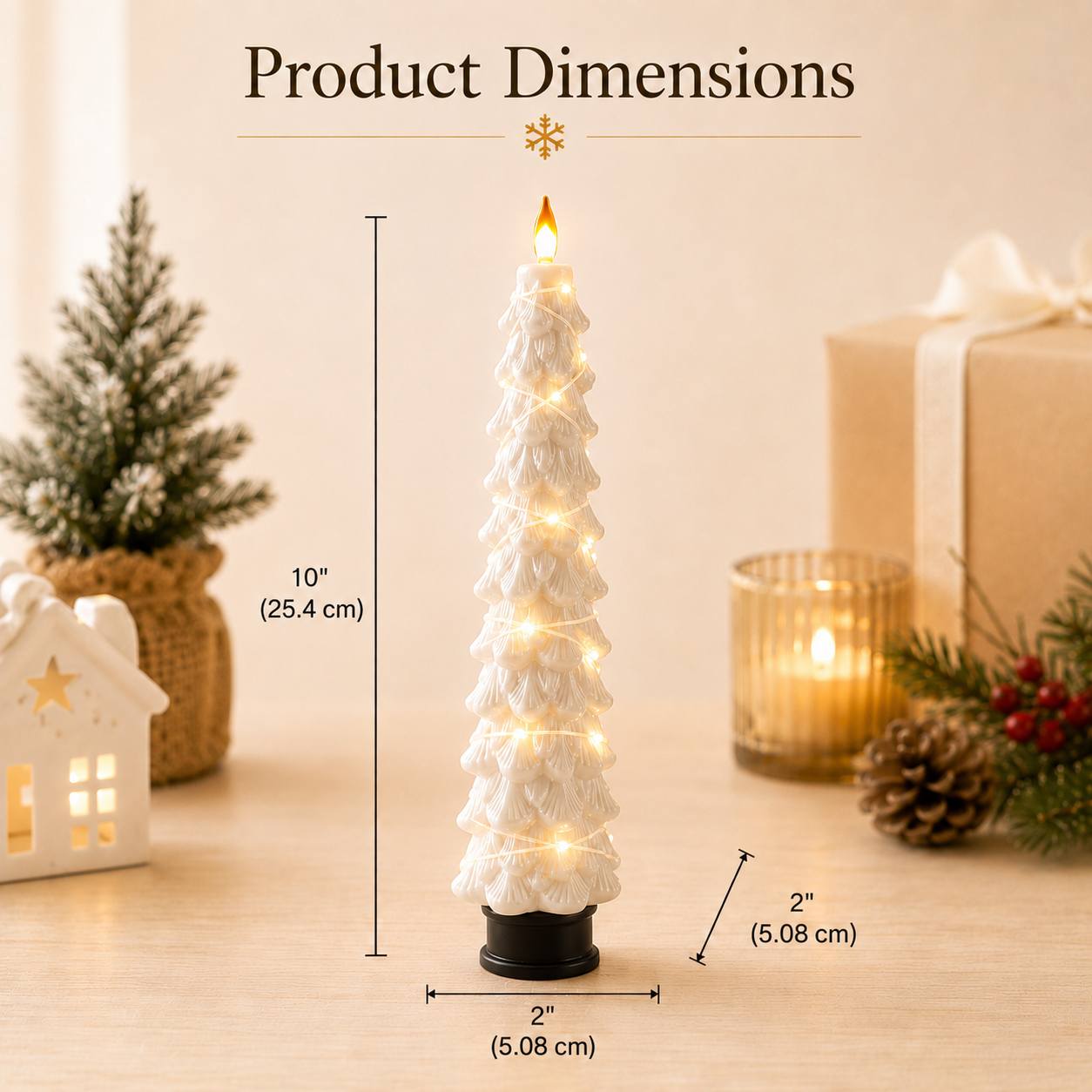 2 Pack EverGlow Christmas Tree LED Flameless Taper Candles, 9.5 Inch Battery Operated Flickering Candles with Remote Timer and Copper String Lights for Christmas Home Décor, Dining Table
