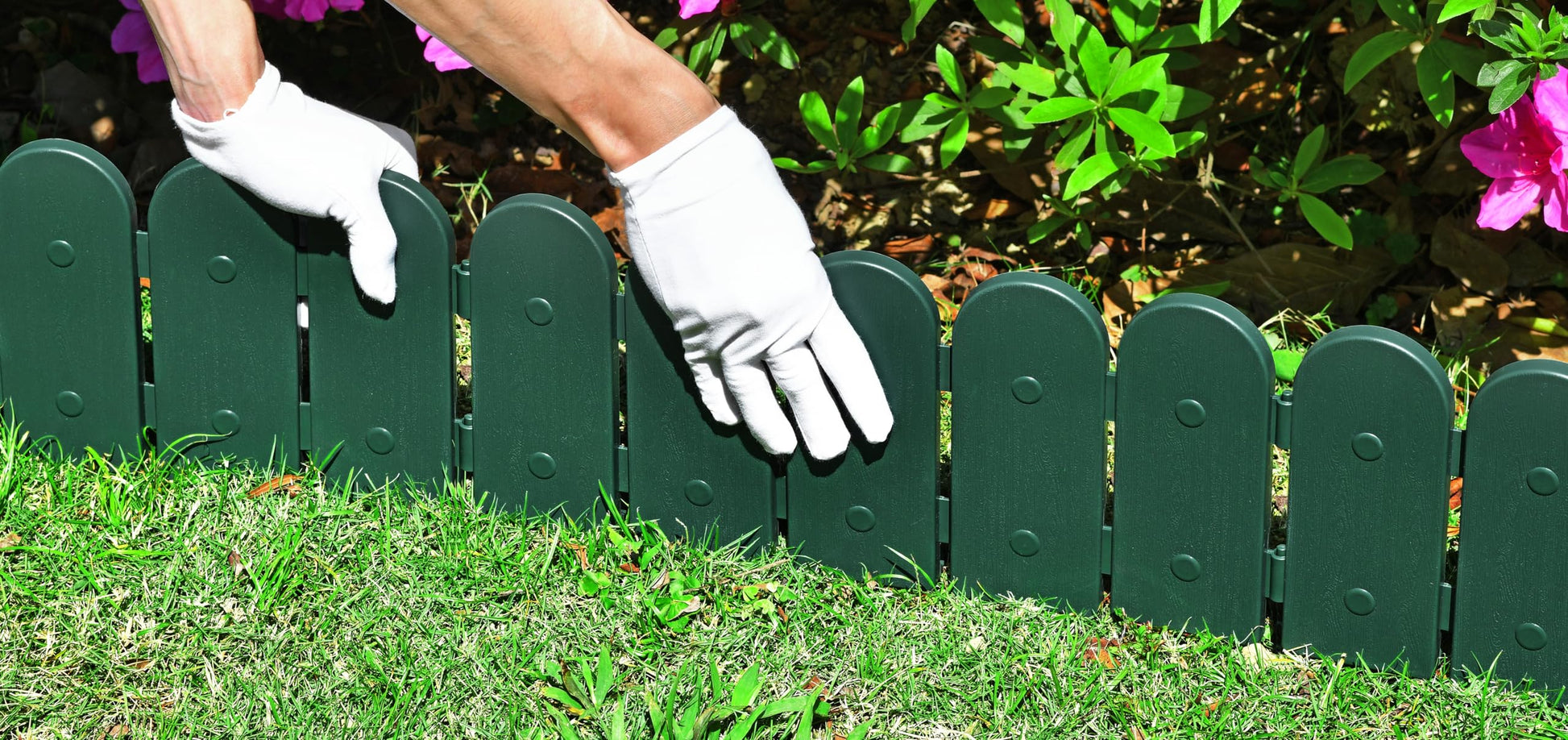 easy install wood look fence garden border panels in backyard lawn