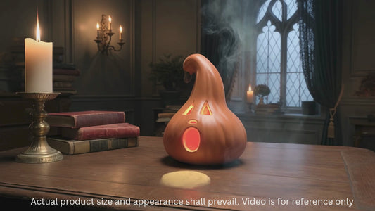 Halloween Decoration – Light-Up Jack-O’-Lantern Ghost Face with Curved Stem – Indoor Tabletop Fall Decor, Pumpkin – Cute Spooky Autumn Accent for Home or Office