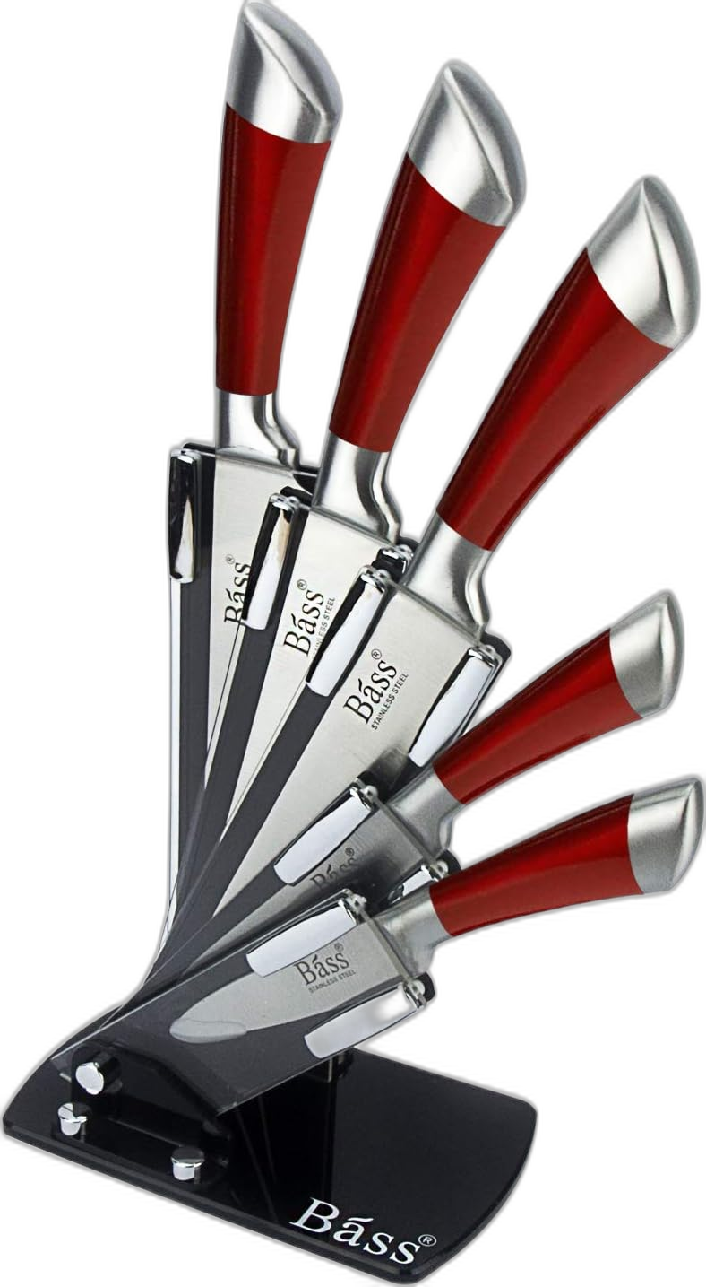Evelyne GMT-10031 Stainless Steel Kitchen Knife Set with Red Handle Hilt, 5 Kn