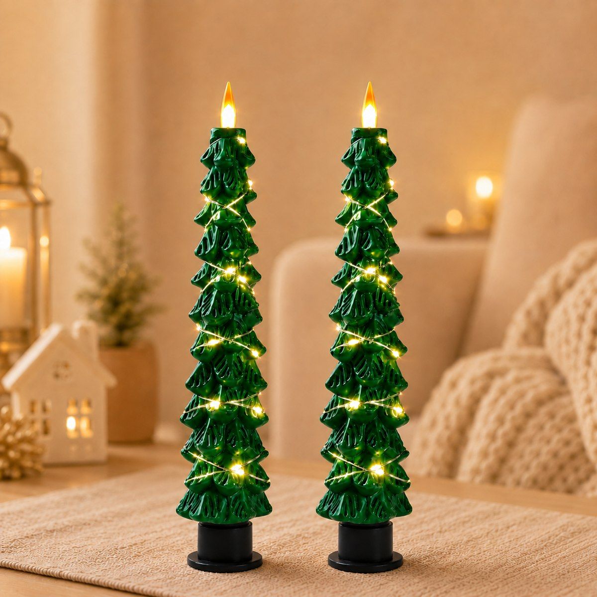 Christmas Tree LED Taper Candles — 2-Pack with Remote — photo