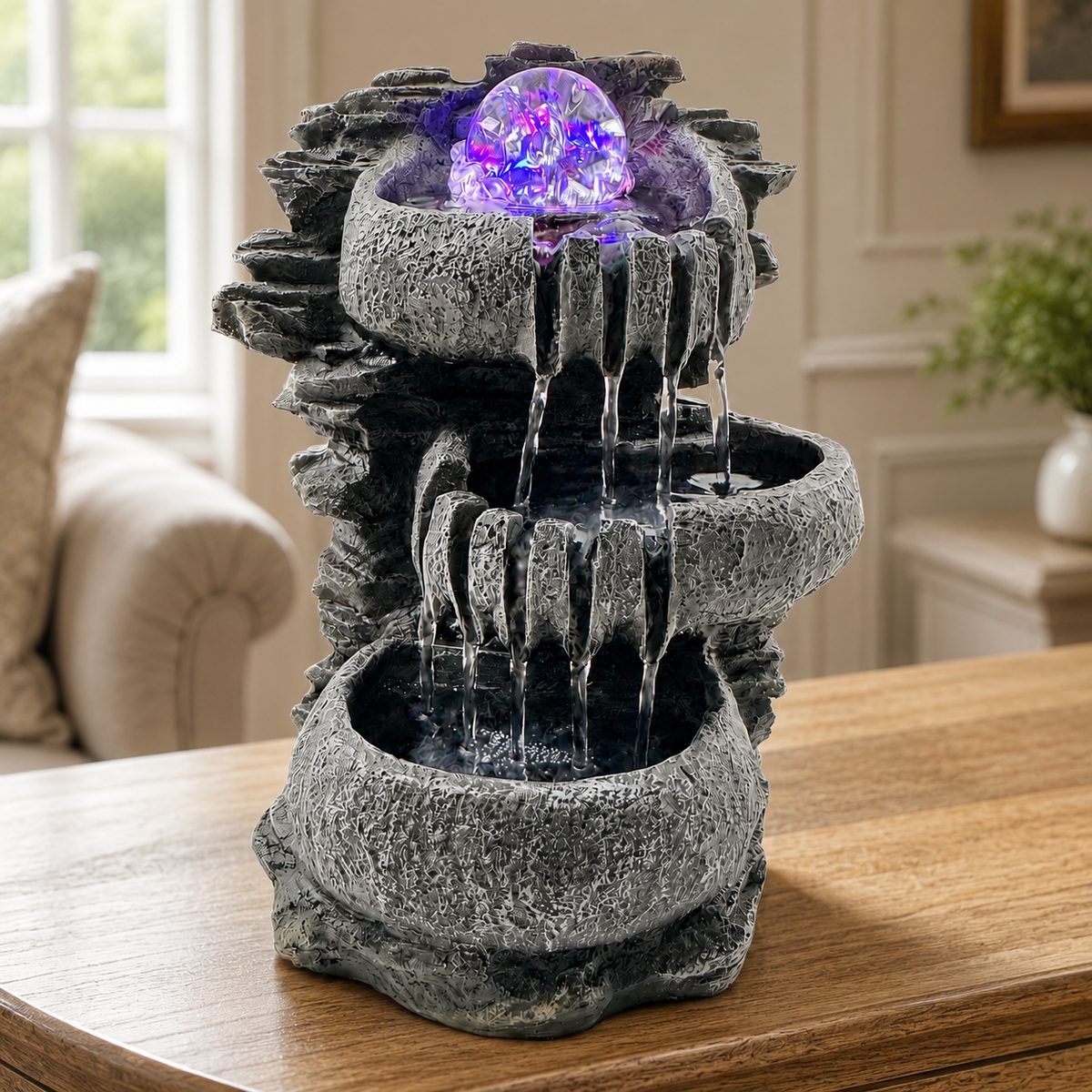 3-Tier Stone Bowl Fountain with Crystal Ball — photo 1