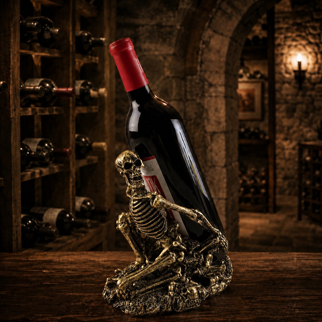 Skeleton Wine Bottle Holder — Gothic tabletop wine rack photo 1