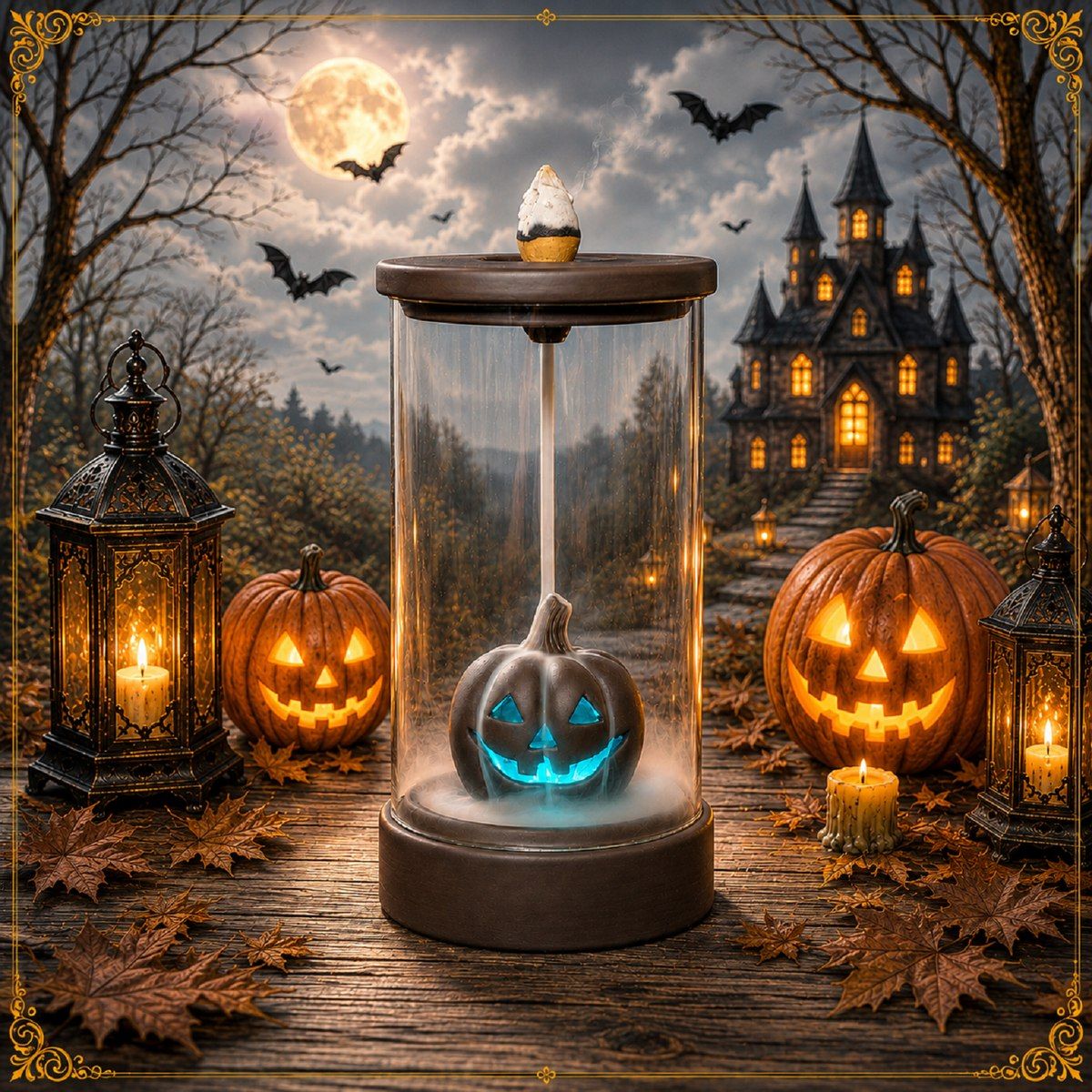 Halloween Glass Dome Backflow Incense Burner — LED Color Glow — photo