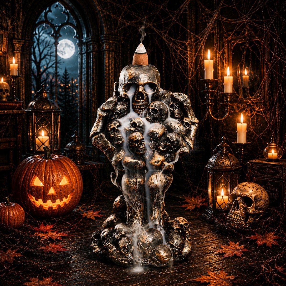Skull Backflow Incense Burner — Gothic Waterfall Tower — photo