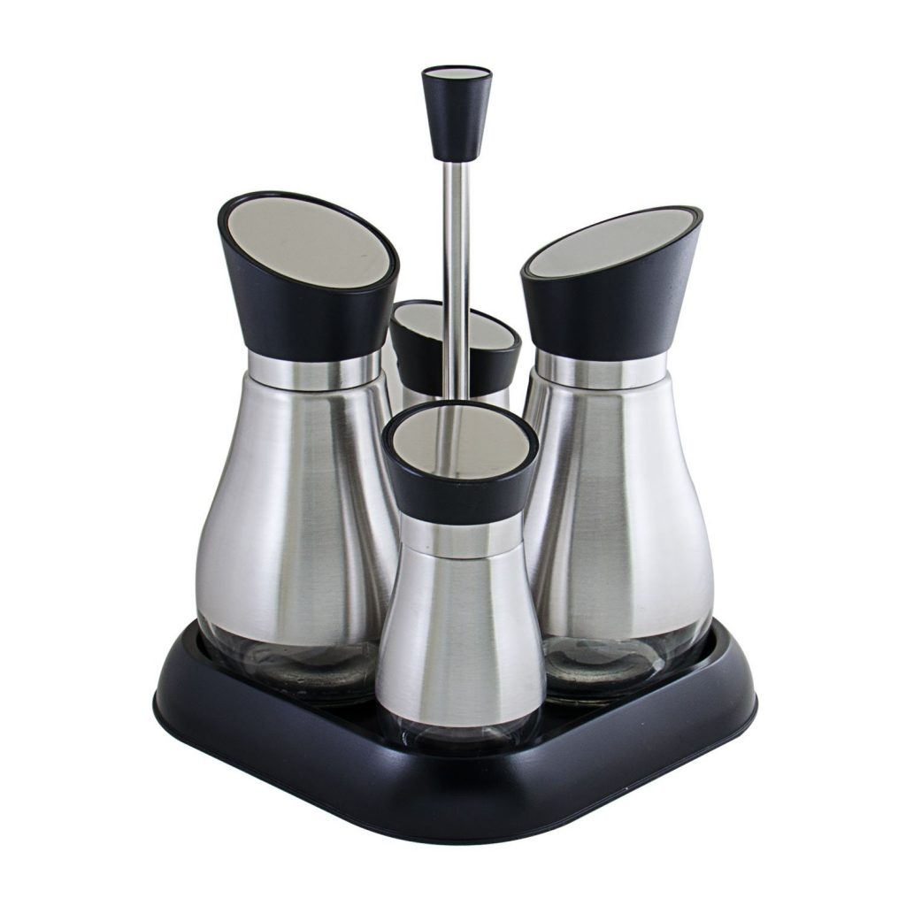 Evelyne Stainless Steel Oil Vinegar Dispensers Salt Pepper Shakers